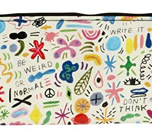 Blue Q Pencil Case, Doodle Party - chunky zipper, sturdy and easy-to-rinse-clean, 4.25"h x 8.5"w, made from 95% recycled material (multicolor)