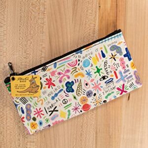 Blue Q Pencil Case, Doodle Party - chunky zipper, sturdy and easy-to-rinse-clean, 4.25"h x 8.5"w, made from 95% recycled material (multicolor)