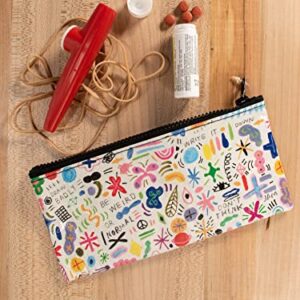 Blue Q Pencil Case, Doodle Party - chunky zipper, sturdy and easy-to-rinse-clean, 4.25"h x 8.5"w, made from 95% recycled material (multicolor)