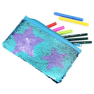 Cute Pencil Case for Girls Kids Mermaid Sequin Pencil Pouch Pen Holder Cosmetic Makeup Organizer Bag Purse for Women