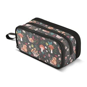 sletend pencil case big capacity snail mushroom palm leaves handheld 3 compartments pencil pouch portable large storage canvas pencil bag for boys girls adults students