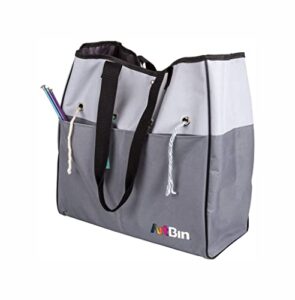 artbin 6821ag yarn tote, portable knitting & crochet storage bag with lift-out yarn organizer, [1] poly canvas tote bag, gray & black