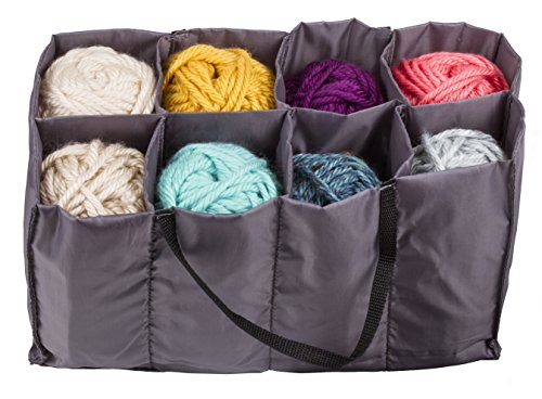 ArtBin 6821AG Yarn Tote, Portable Knitting & Crochet Storage Bag with Lift-Out Yarn Organizer, [1] Poly Canvas Tote Bag, Gray & Black