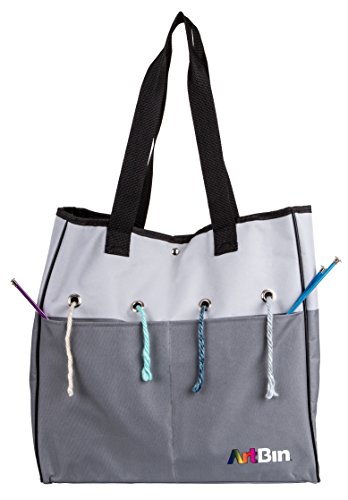 ArtBin 6821AG Yarn Tote, Portable Knitting & Crochet Storage Bag with Lift-Out Yarn Organizer, [1] Poly Canvas Tote Bag, Gray & Black