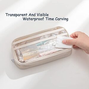 Clear Pencil Case Big Capacity Pen Bag Clear Case Marker Pouch Multifonction Organizer Box Transparent case Makeup Bag Office College School Gift for adults Teen Girl Boy