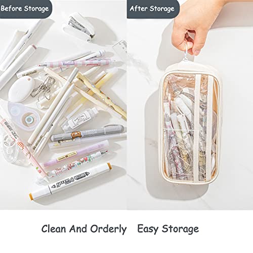 Clear Pencil Case Big Capacity Pen Bag Clear Case Marker Pouch Multifonction Organizer Box Transparent case Makeup Bag Office College School Gift for adults Teen Girl Boy