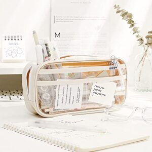 Clear Pencil Case Big Capacity Pen Bag Clear Case Marker Pouch Multifonction Organizer Box Transparent case Makeup Bag Office College School Gift for adults Teen Girl Boy