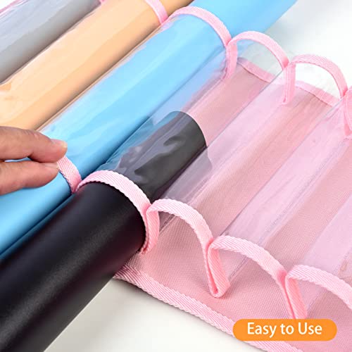 Mightree Vinyl Roll Holder, Wall Mount Vinyl Roll Organizer, Foldable Vinyl Holder Bag for Craft Collecting Vinyl Paper, Wrapping Paper, Hanging Door Vinyl Bag with 24 Compartments, Pink