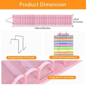 Mightree Vinyl Roll Holder, Wall Mount Vinyl Roll Organizer, Foldable Vinyl Holder Bag for Craft Collecting Vinyl Paper, Wrapping Paper, Hanging Door Vinyl Bag with 24 Compartments, Pink