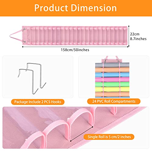 Mightree Vinyl Roll Holder, Wall Mount Vinyl Roll Organizer, Foldable Vinyl Holder Bag for Craft Collecting Vinyl Paper, Wrapping Paper, Hanging Door Vinyl Bag with 24 Compartments, Pink