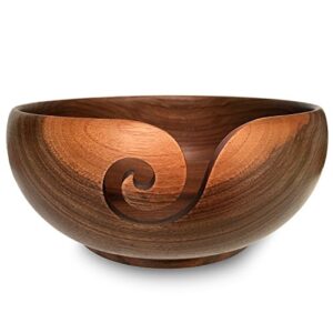 yarn bowl walnut 7″x3″ – wooden, handmade from special european walnut wood – storage organizer, holder for knitting and crochet by yarn story