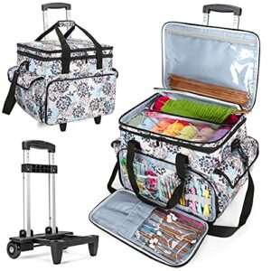 teamoy yarn bag organizer on wheels, rolling knitting bag with wheels for wip, crochet hooks, knitting needles and supplies(no accessories included), dandelion