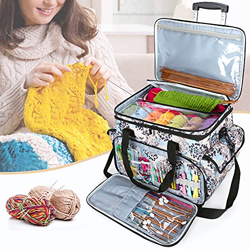 Teamoy Yarn Bag Organizer on Wheels, Rolling Knitting Bag with Wheels for WIP, Crochet Hooks, Knitting Needles and Supplies(No Accessories Included), Dandelion