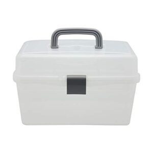 bangqiao multipurpsoe plastic art craft storage container box case with handle and removable tray, clear&gray