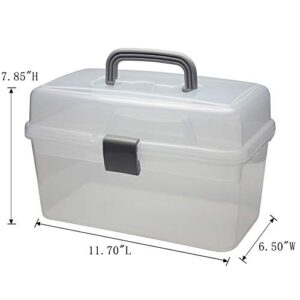 BangQiao Multipurpsoe Plastic Art Craft Storage Container Box Case with Handle and Removable Tray, Clear&Gray