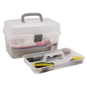 BangQiao Multipurpsoe Plastic Art Craft Storage Container Box Case with Handle and Removable Tray, Clear&Gray