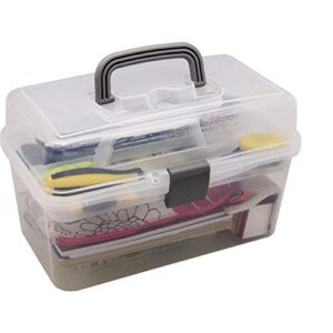 BangQiao Multipurpsoe Plastic Art Craft Storage Container Box Case with Handle and Removable Tray, Clear&Gray