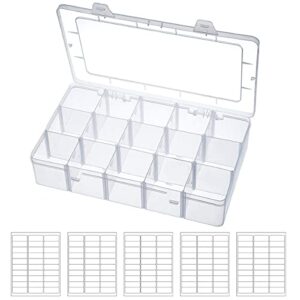 15 grids plastic compartment container, clear storage organizer box case with adjustable divider removable grid for art diy crafts jewelry beads fishing hook
