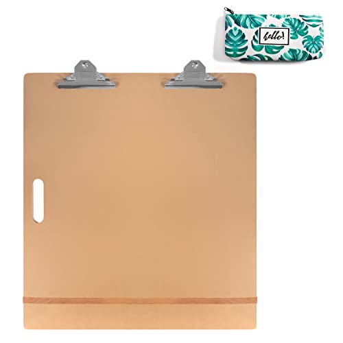 Agustu Artist Sketch Clipboard - 23 inch x 26 inch Drawing Board - for Field Trips, Classroom or Studio - Easy Grip Lightweight Smooth Large Drawing Board with Clips - Complete with Pencil Pouch