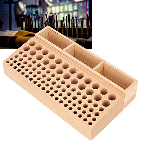 100 Holes Wooden Storage Rack Leather Craft Punching Tool Holder Stand Organizer for Paint Brush Punching Tools Storage(100 Holes)