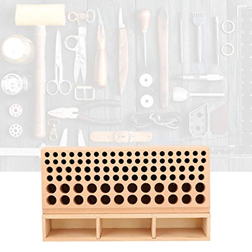 100 Holes Wooden Storage Rack Leather Craft Punching Tool Holder Stand Organizer for Paint Brush Punching Tools Storage(100 Holes)