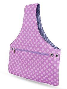 jamiecraft yarn bag – portable, light, and easy to carry canvas wrist bag for crochet and knitting on the go, project bag holds supplies and 14 inch needles or hooks (purple dots)