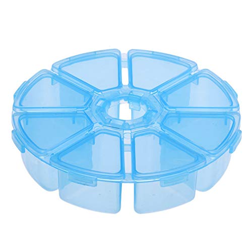 AKOAK 1 Pack Round 8-Compartment Storage Box, Easy to Carry, for Storing Earrings, Rings, Beads, Rhinestones, Pills and More (Blue)