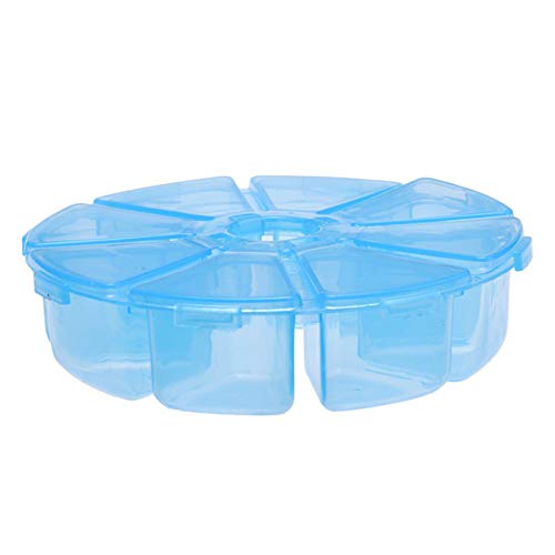 AKOAK 1 Pack Round 8-Compartment Storage Box, Easy to Carry, for Storing Earrings, Rings, Beads, Rhinestones, Pills and More (Blue)
