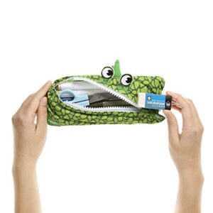 ZIPIT Dinosaur Pencil Case for Boys, Holds Up to 30 Pens, Machine Washable, Made of One Long Zipper! (Dino Green)