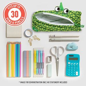 ZIPIT Dinosaur Pencil Case for Boys, Holds Up to 30 Pens, Machine Washable, Made of One Long Zipper! (Dino Green)