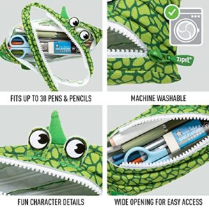 ZIPIT Dinosaur Pencil Case for Boys, Holds Up to 30 Pens, Machine Washable, Made of One Long Zipper! (Dino Green)