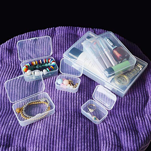 Goodma Mixed Sized Rectangular Plastic Boxes with Hinged Lids Clear Transparent & Colored Version Bundle