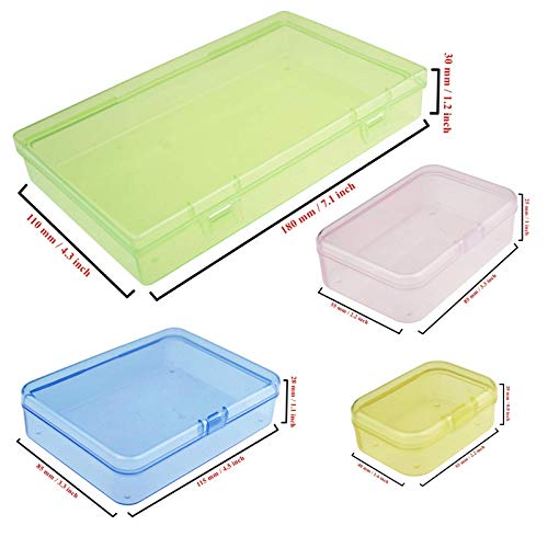 Goodma Mixed Sized Rectangular Plastic Boxes with Hinged Lids Clear Transparent & Colored Version Bundle