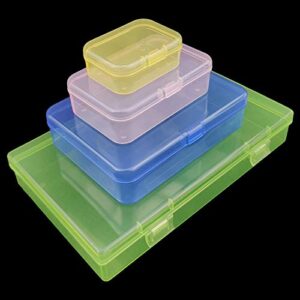 Goodma Mixed Sized Rectangular Plastic Boxes with Hinged Lids Clear Transparent & Colored Version Bundle