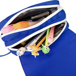 Canvas Large Capacity Pencil Case Kawaii Big Pencil Pouch Bags Cloth Zipper Pencil Organizer for Adults Girls Boys Office - Blue