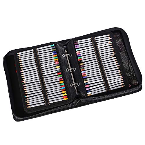 Shulaner 180 Slots PU Leather Colored Pencil Case Organizer Large Capacity Carrying Bag for Prismacolor Watercolor Pencils, Crayola Colored Pencils, Marco Pens, Gel Pens (Black, 180)