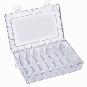 goldblue 24 grids clear plastic organizer box,compartment clear plastic organizer strap adjustable can be used for dividers, crafts, jewelry, buttons, fishing tackle accessories, small parts