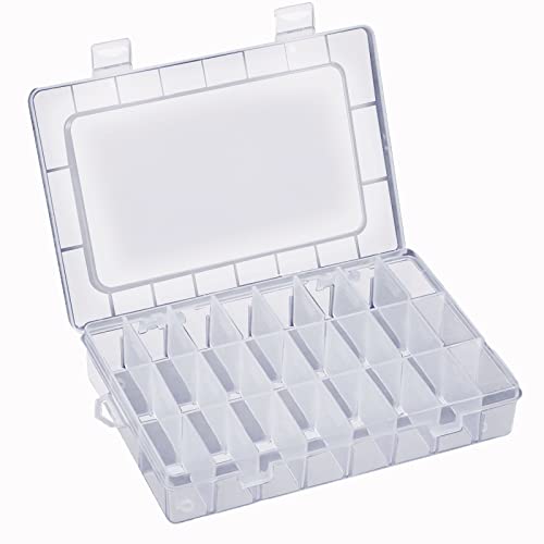 goldblue 24 Grids Clear Plastic Organizer Box,Compartment Clear Plastic Organizer Strap Adjustable Can Be Used for Dividers, Crafts, Jewelry, Buttons, Fishing Tackle Accessories, Small Parts