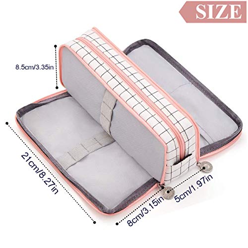 SeBeLi Pencil Case Big Capacity 3 Compartments Pouch Stationery Art Pen Bag for Girls Teens Students School & Office Supplies - Plaid White