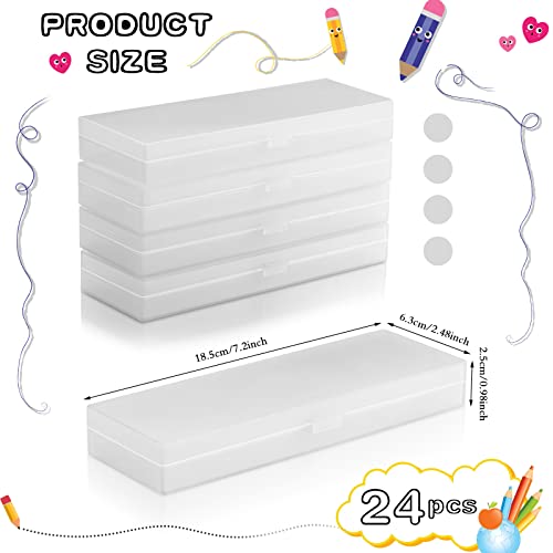 24 Pieces Plastic Pencil Case Plastic Stationery Case Frosted Clear Pencil Box Pencil Tin Pencil Holder Box with Hinged Lid and Snap Closure for Pencils Pens School Organizer Storage (White)