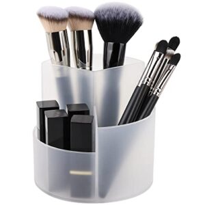 lovebb 3 slot makeup brush organizer holder – plastic cosmetics brushes pen/pencil storage cup for vanity desk countertops, clear