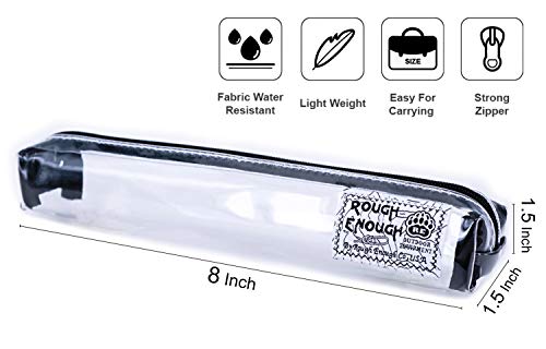 Rough Enough Slim Thin Small Cute Clear Pencil Case Pouch for Kids Boys Girls Adults School Stationary Art Supplies for College Students Teacher Office Aesthetic