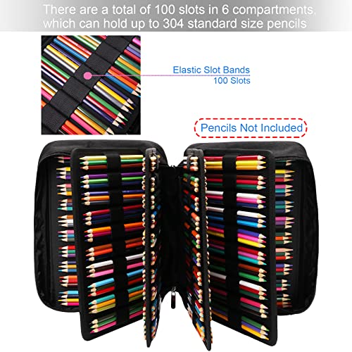 AYVANBER Big Capacity Colored Pencil Case Organizer 304 Slots Pen Holder Waterproof Storage Pouch Gel Marker Pen Bag Box for Cosmetic Brush Pencils & Gel Pen Used for Teens Student or Artist (Black)