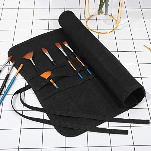Denifiter 22 Pockets Waxed Canvas Roll-up Pencil Bag, Heavy Duty Portable Watercolor Oil Brush Canvas Pouch ( Black )