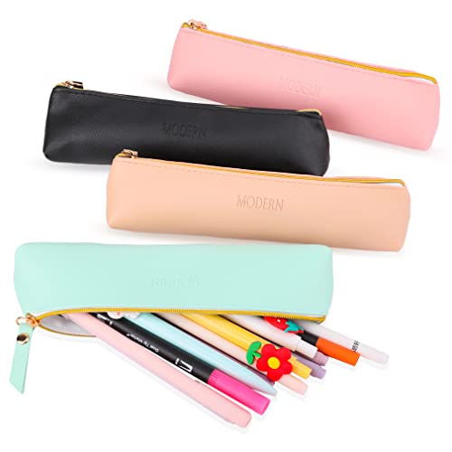 iSuperb 4 Pcs Small Pencil Case PU Leather Pencil Pouch Waterproof Stationery Organizer Storage Bag Cosmetic Zipper Pouch for Women Men (4pcs)