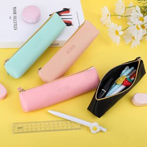 iSuperb 4 Pcs Small Pencil Case PU Leather Pencil Pouch Waterproof Stationery Organizer Storage Bag Cosmetic Zipper Pouch for Women Men (4pcs)