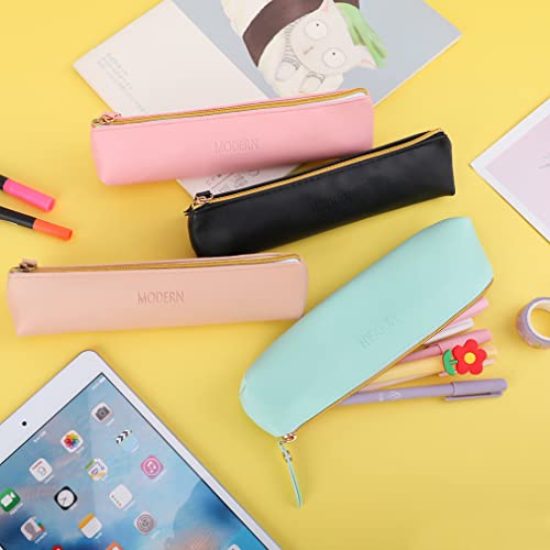 iSuperb 4 Pcs Small Pencil Case PU Leather Pencil Pouch Waterproof Stationery Organizer Storage Bag Cosmetic Zipper Pouch for Women Men (4pcs)