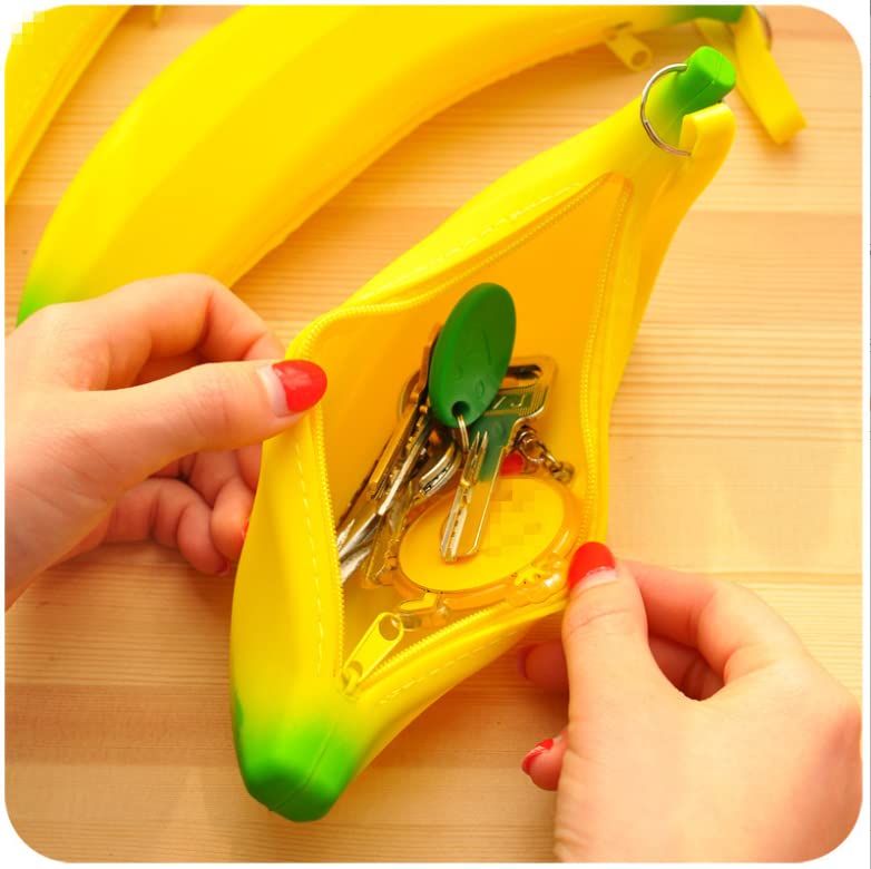 Cafurty Big Capacity Banana Shape Pen Bag Pencil Case Cute Silicone Bag Coin Bag Key Pouch - Yellow