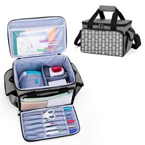yarwo carrying case compatible with cricut joy and easy press mini, storage bag for craft pens and other tool set, gray with arrow