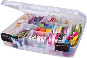 artbin 6961ab quick view deep base carrying case with removable dividers, portable art & craft storage box, 15″, clear